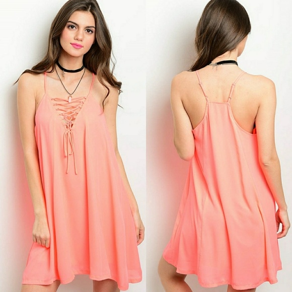 Love Riche Dresses & Skirts - 🔸️ Neon coral lace up dress